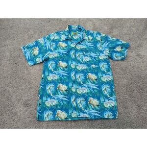 Florida State Parks Button‎ Up Shirt Mens Large Blue Fish Hawaiian Broad Bay